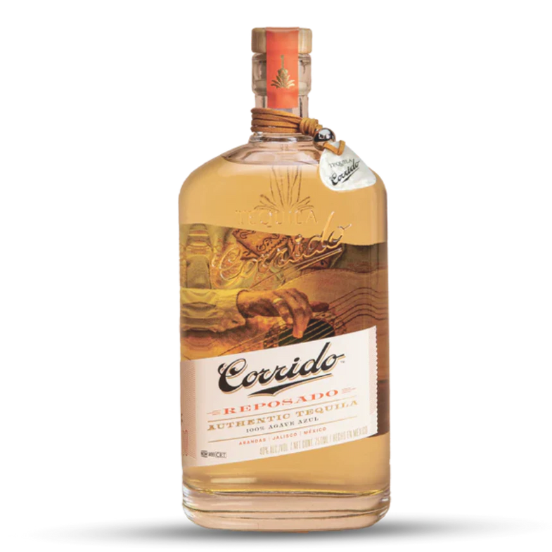Corrido Reposado Tequila bottle, featuring a unique design and smooth amber liquid, highlighting its premium quality and flavor.